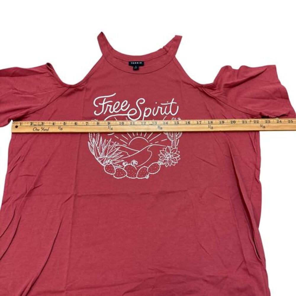 Torrid Free Spirit Desert Graphic Cold Shoulder Boho Western Relaxed Top 0 - Picture 7 of 9